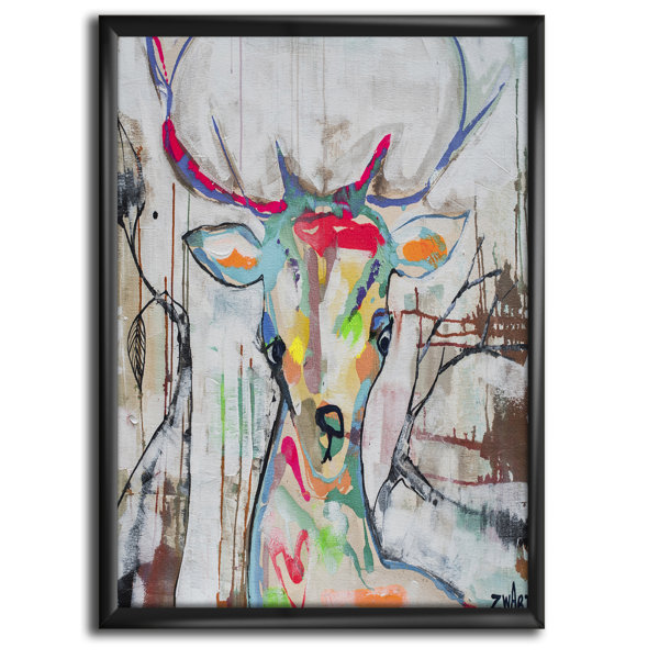 East Urban Home Colorful Deer Ii Picture Frame Print On Canvas