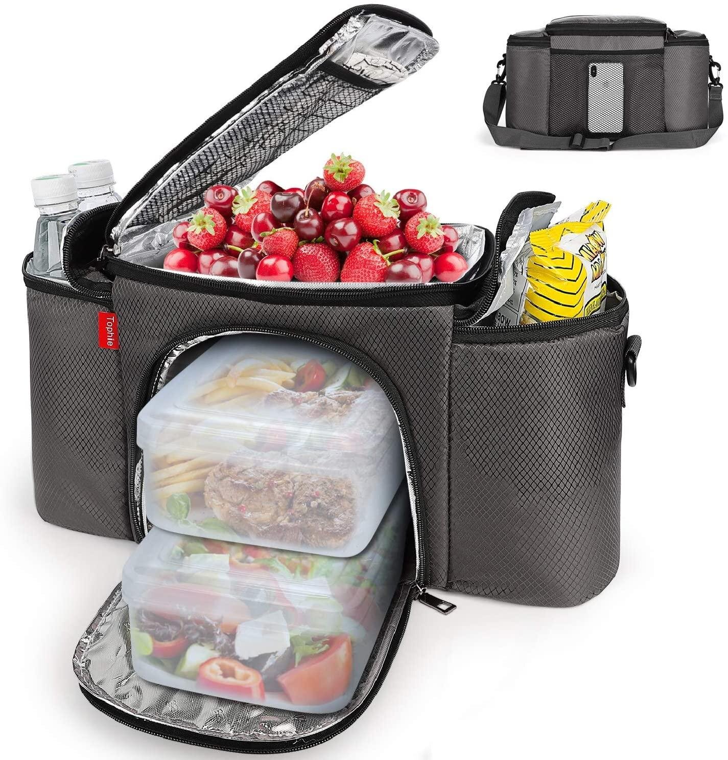 Reusable Insulated Meal Prep Lunch Bags for Women Men Kids Leakproof Freezable Cooler Bag Durable Tote Bag Fashionable Lunchbox Container for Work School Picnic Meal Prep Container Dark Grey 