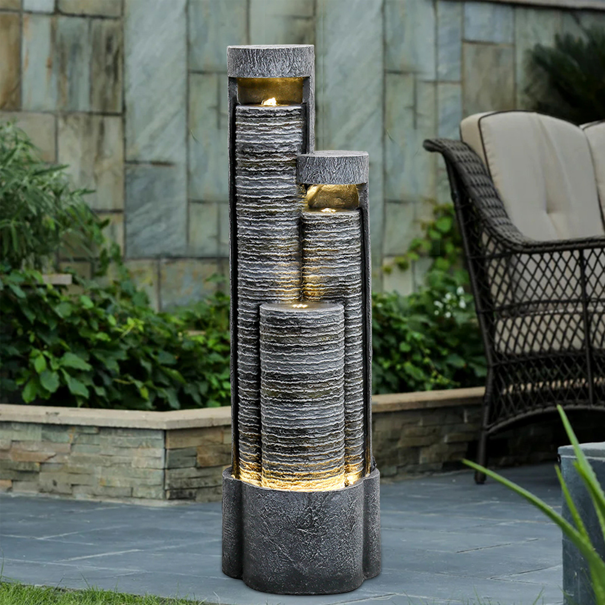 Loon Peak® Oretta Resin Modern Waterfall Fountain With LED Light | Wayfair