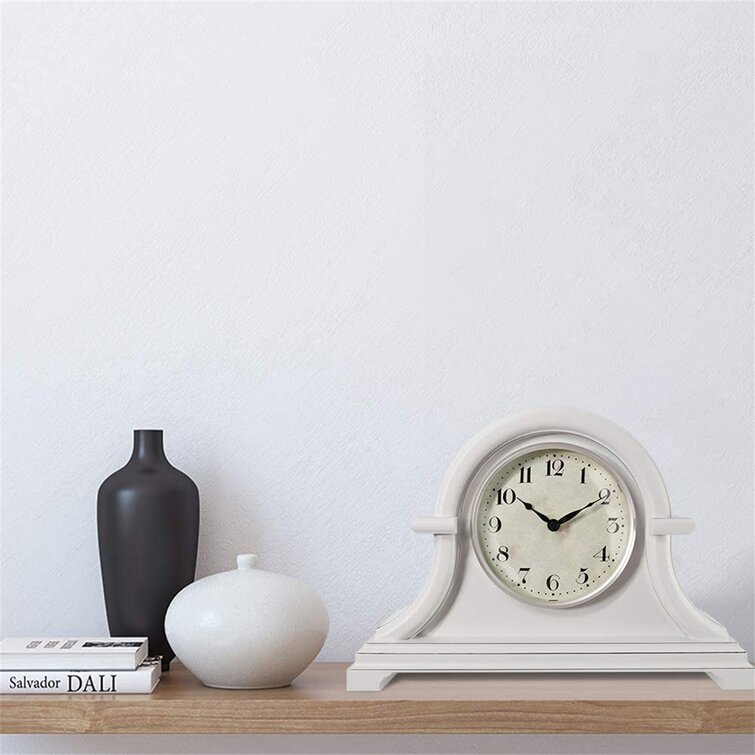 Gray Cream Color. Domed Lens PresenTime & Co Vintage Farmhouse Table Clock Series Napoleon Mantel Clock,13 x 10 inch Quartz Movement 