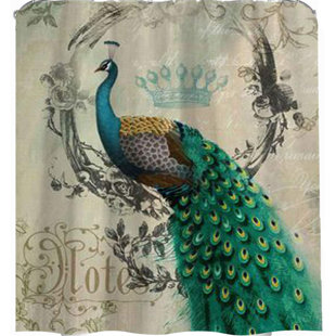 Peacock Feathers Flower Vine Vintage Fabric Shower Curtain Sets Waterproof Hooks 