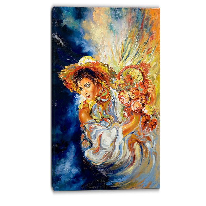 Designart Girl With Flowers Painting Print On Wrapped Canvas Wayfair