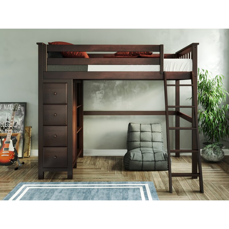 Harriet Bee Getty Twin Loft Bed With Drawers And Bookcase Wayfair