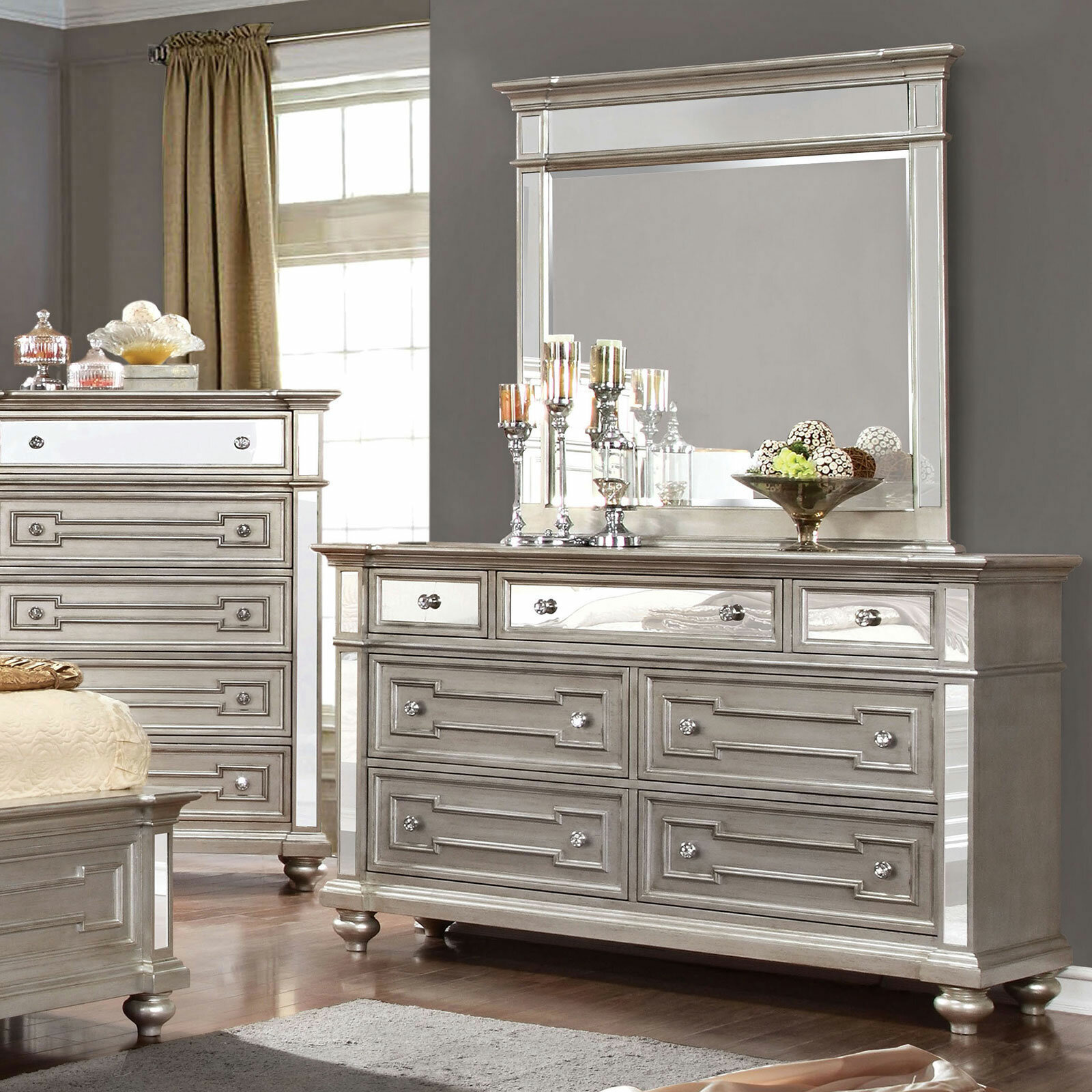 House Of Hampton Amberly 7 Drawer Double Dresser With Mirror Wayfair