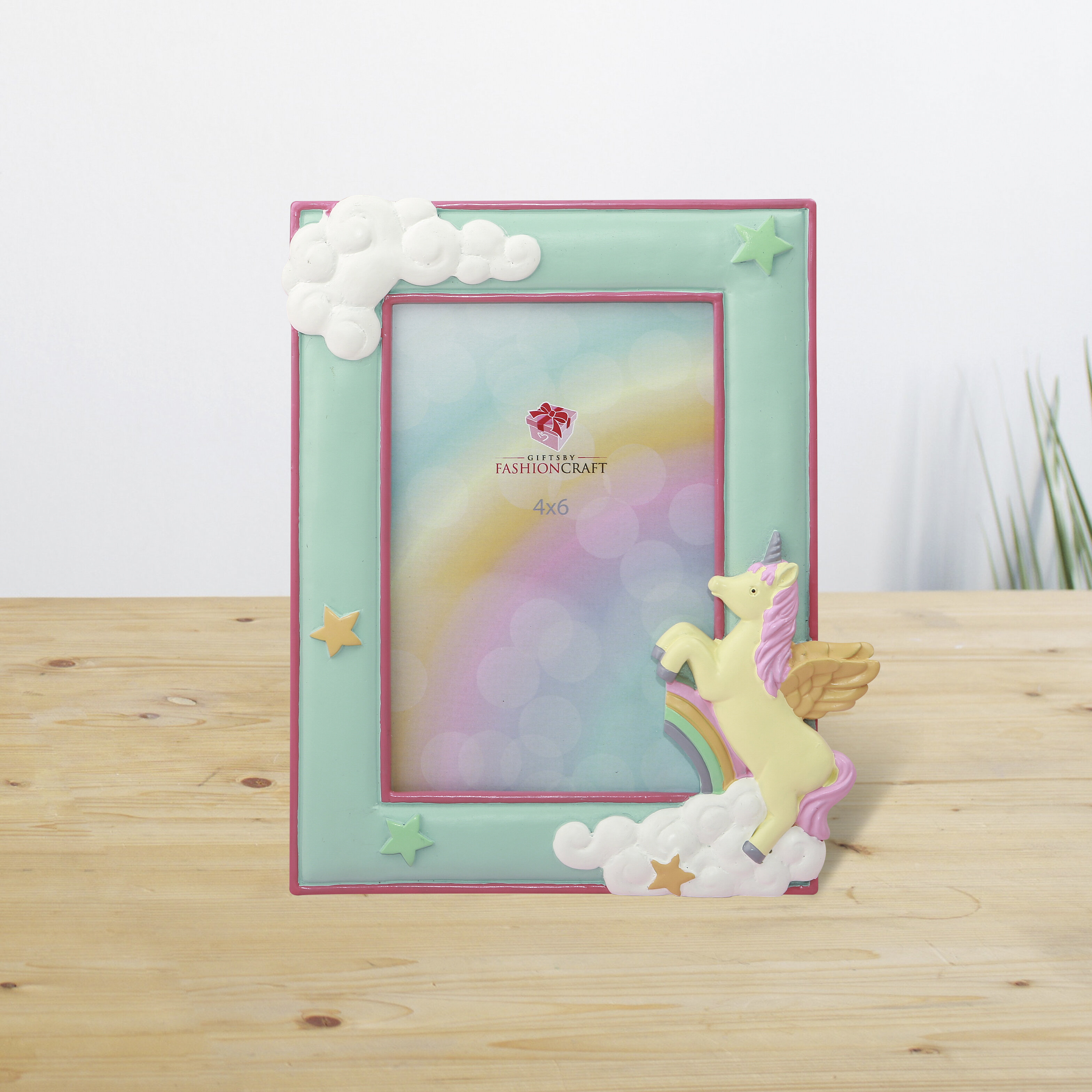 Mozlly Mint Green Unicorn Baby First Year Collage Photo Frame Standard 4 X 6 Inch Photo at The Center Nursery Room Decor Mythical Fantasy Creature Picture Frame for Baby Girls from Birth to 1 Year 