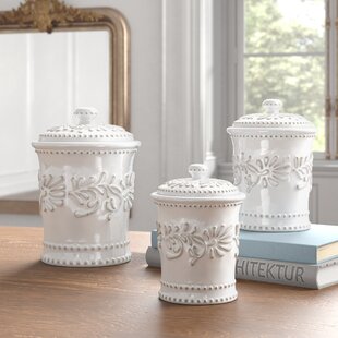 French Country Vintage Style White 4 Piece Canister Set 