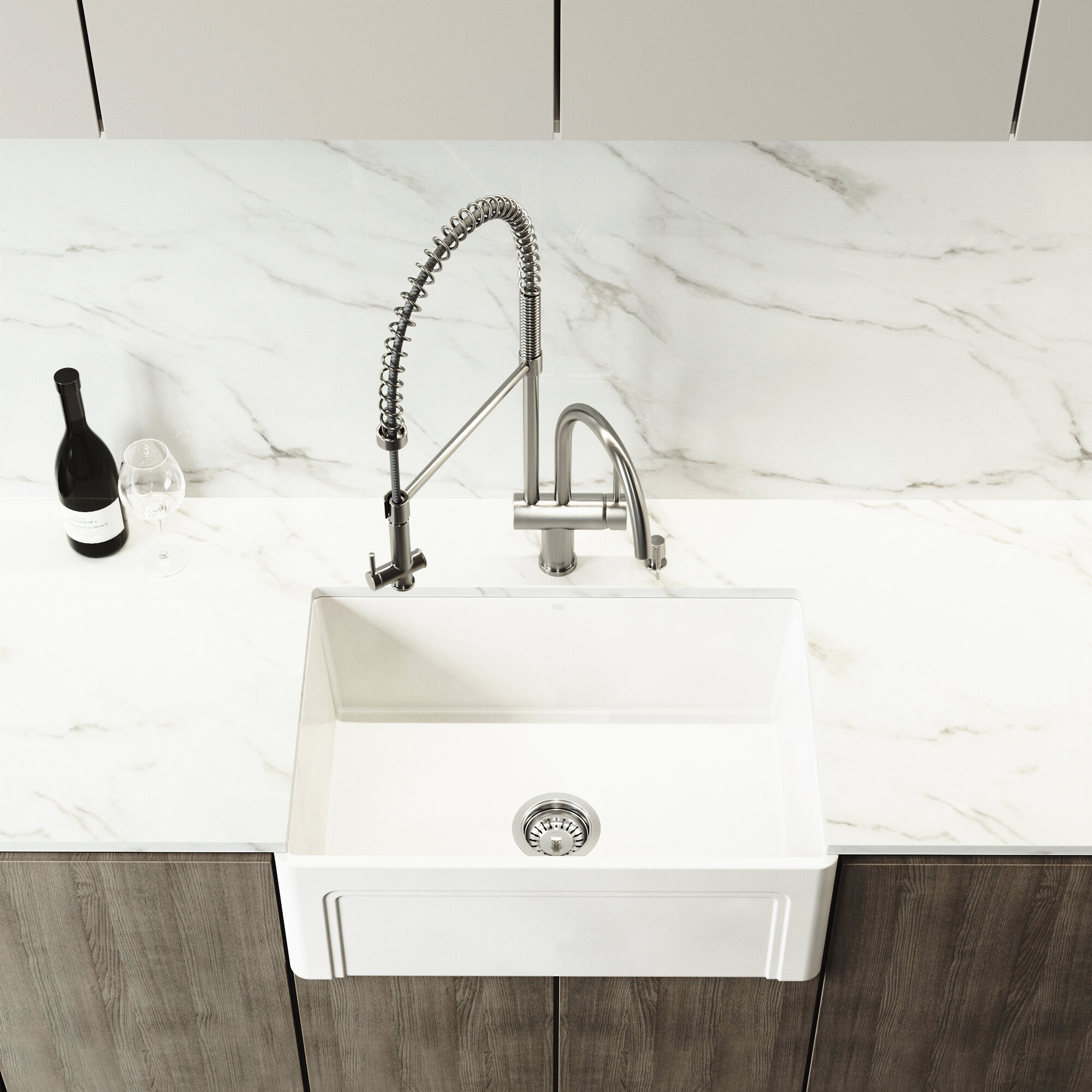 Vigo Matte Stone 27 L X 18 W Farmhouse Kitchen Sink With Faucet