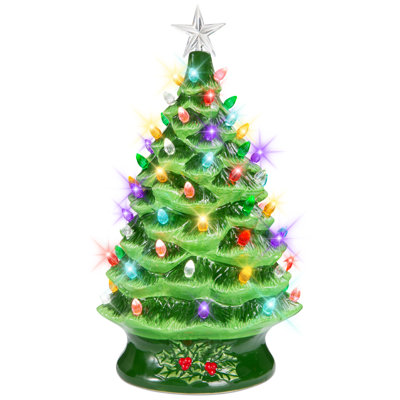 24in X-Large Pre-Lit Ceramic Christmas Tree Decor w/ LED Lights INCOMPLETE 