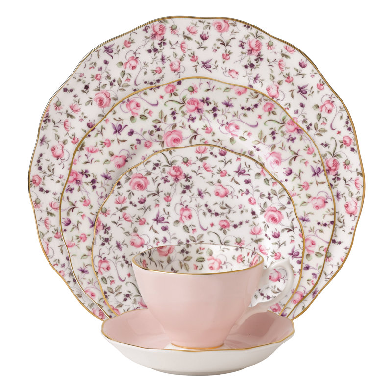 Royal Albert Rose Confetti 5 Piece Bone China Place Setting