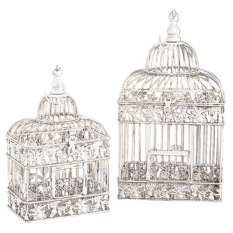 One Allium Way 2 Piece Decorative White Metal Bird Cage Set