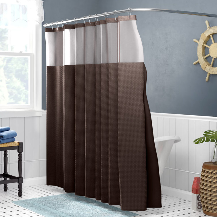 Natural Home OMBRE Waffle Weave Shower Curtain Hooks Set ~ Chocolate Brown White 