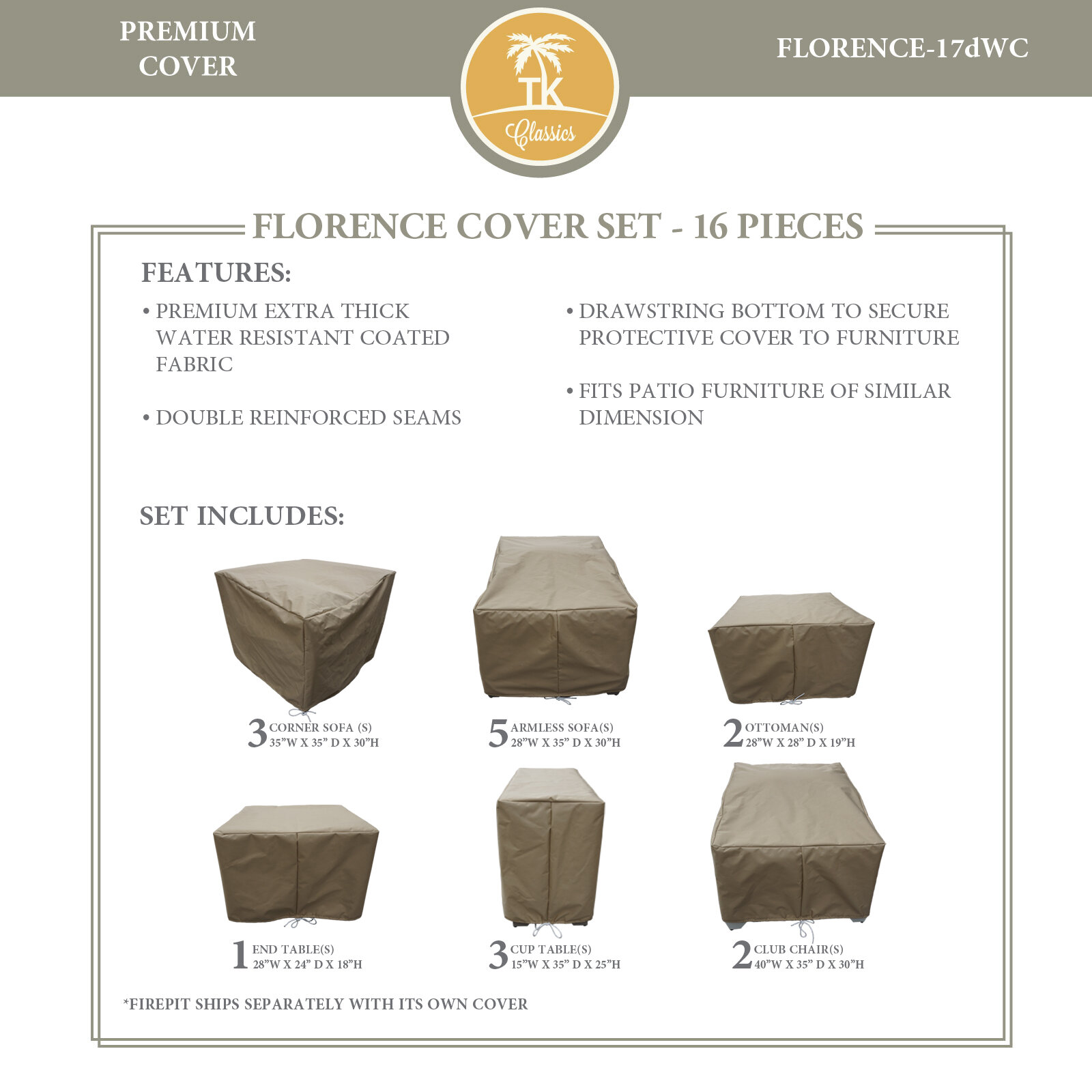 Tk Classics Florence Protective 16 Piece Water Resistant Patio Furniture Cover Set Wayfair