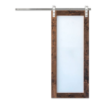 Paneled Wood And Glass Modern Sliding Barn Door Without