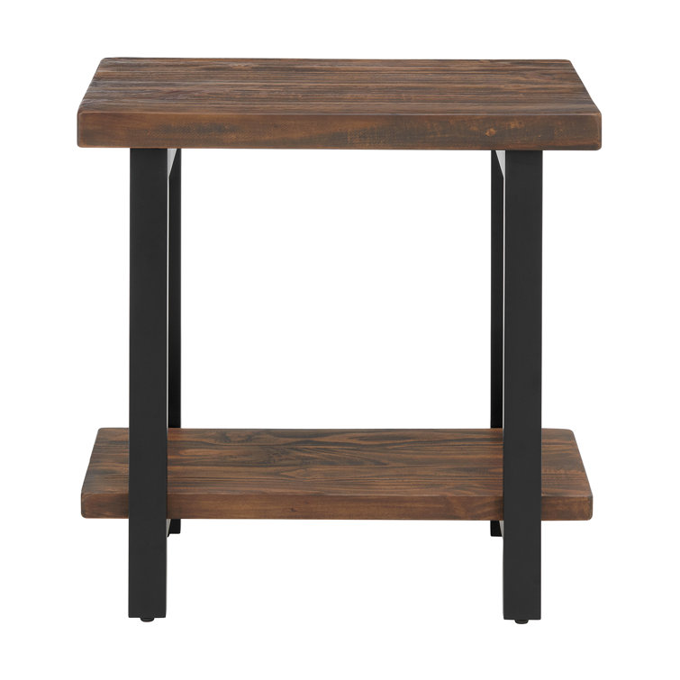 Pomona Rustic Natural Solid Pine and Metal 2-Tier End Table