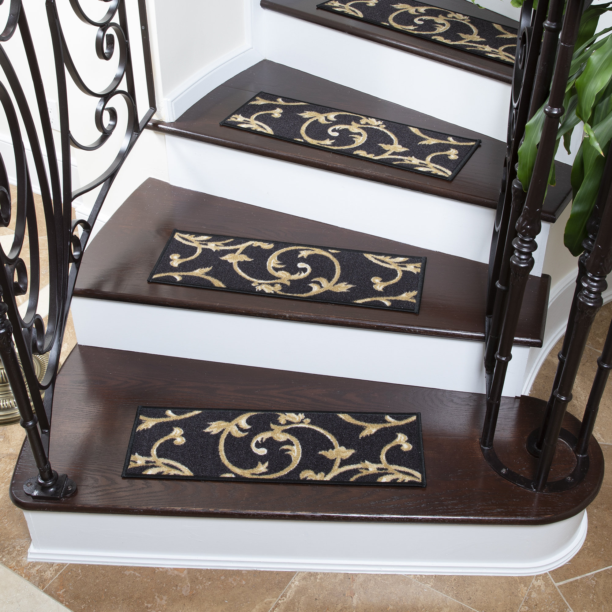 Decorative Rubber Stair Treads Antique Copper Scroll 30 Set of 4 Treads