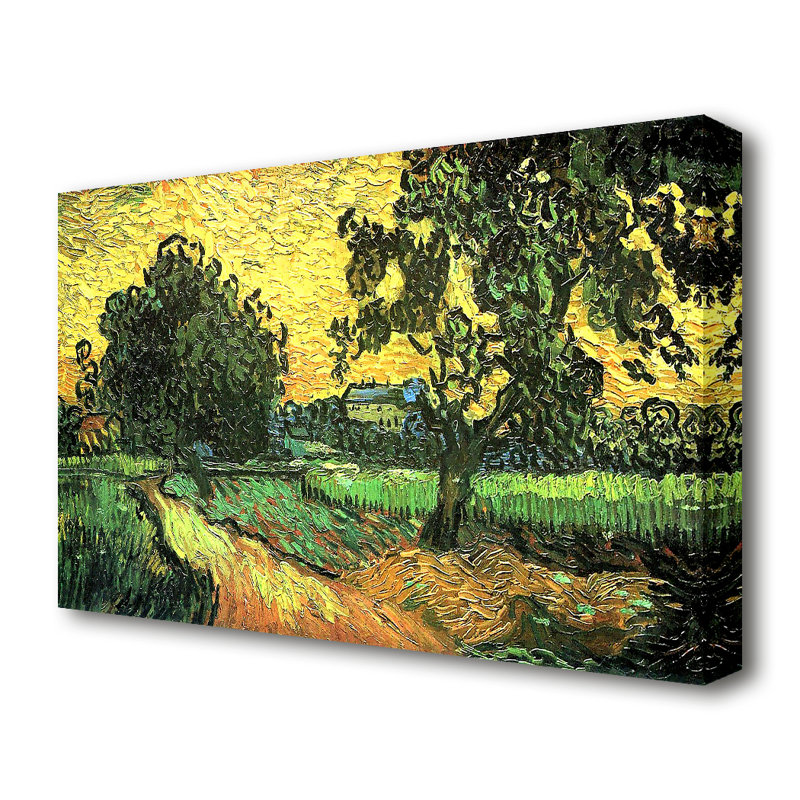 East Urban Home 'Landscape with Castle Auvers at Sunset' by Vincent Van Gogh  Oil Painting Print on Wrapped Canvas