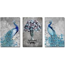 3pcs Peacock Modern Art Canvas Painting Picture Print Home Wall Decor Unframed
