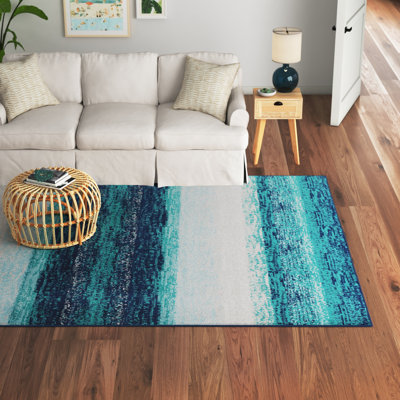 Bolivar Striped Teal/White Area Rug