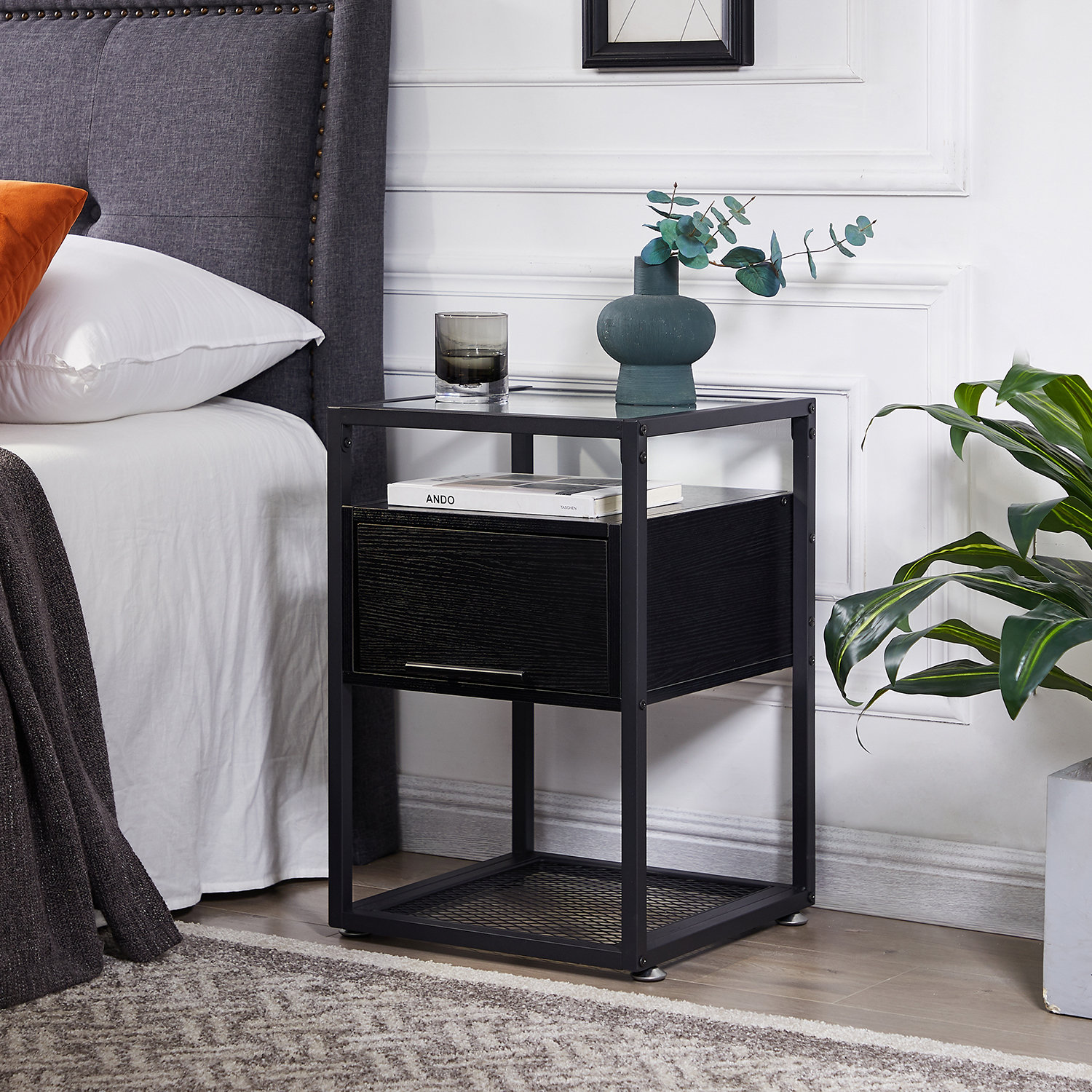 black glass night stand