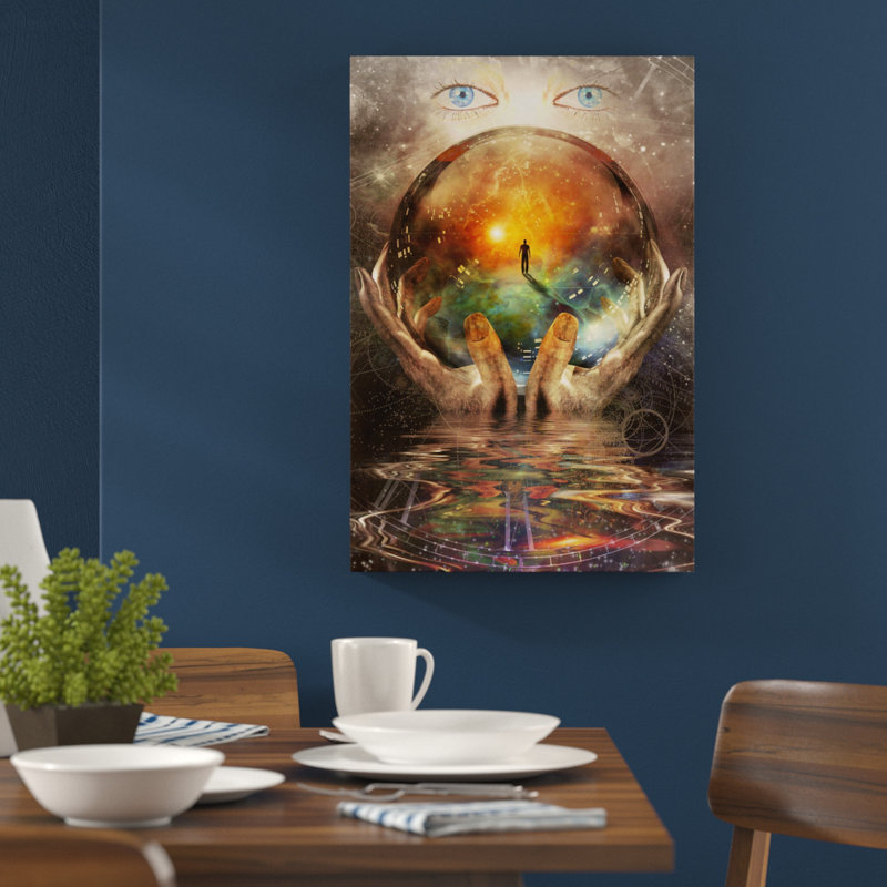 East Urban Home Glass Globe In Hand With Abstract Background Wall