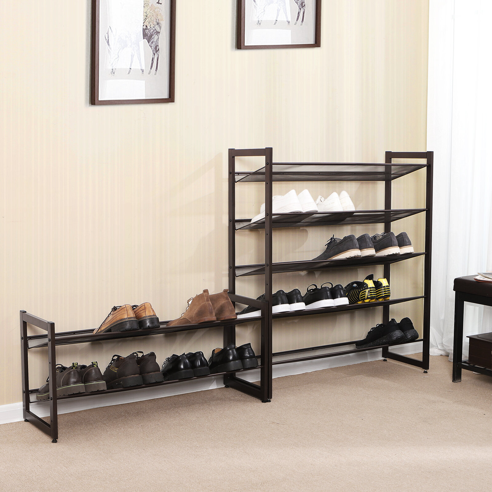 Rebrilliant 2 Tier Metal Flat Slant Adjustable 8 Pair Shoe Rack Reviews Wayfair