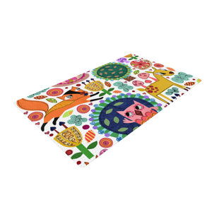 Jane Smith Woodland Critters Cartoon White/Green Area Rug