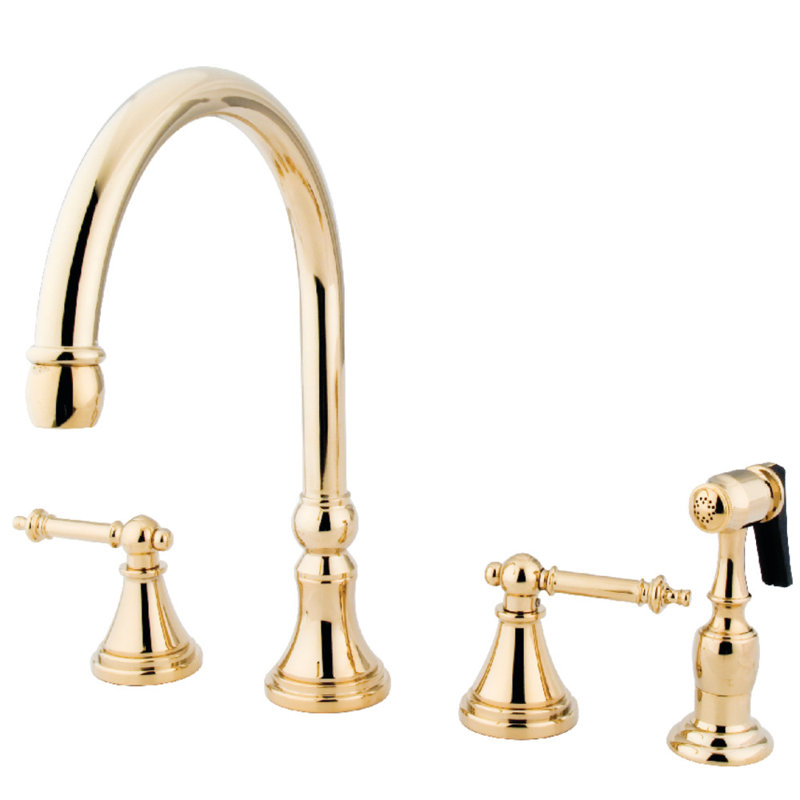 Kingston Brass Tuscany Double Handle Deck Mount Widespread Kitchen Faucet With Brass Spray Reviews