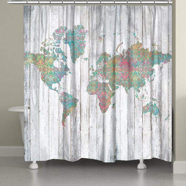 Creative World Map Waterproof Fabric Shower Curtain Hooks Bathroom Mat Decor 