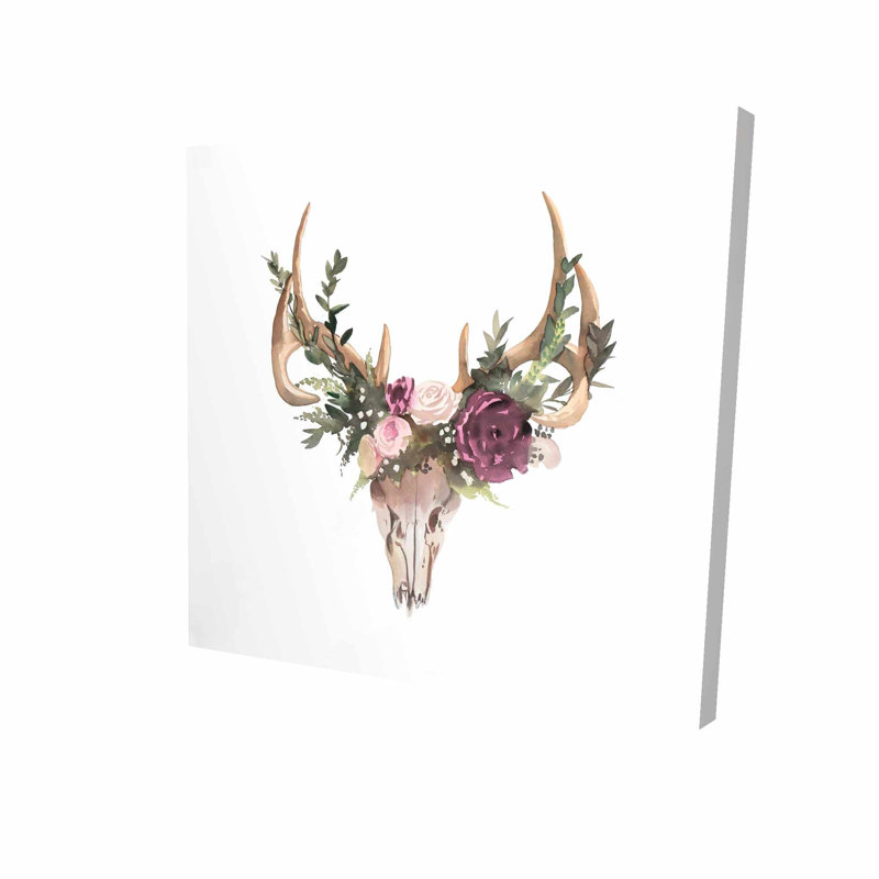 Bungalow Rose Deer Skull With Flowers Oil Painting Print On