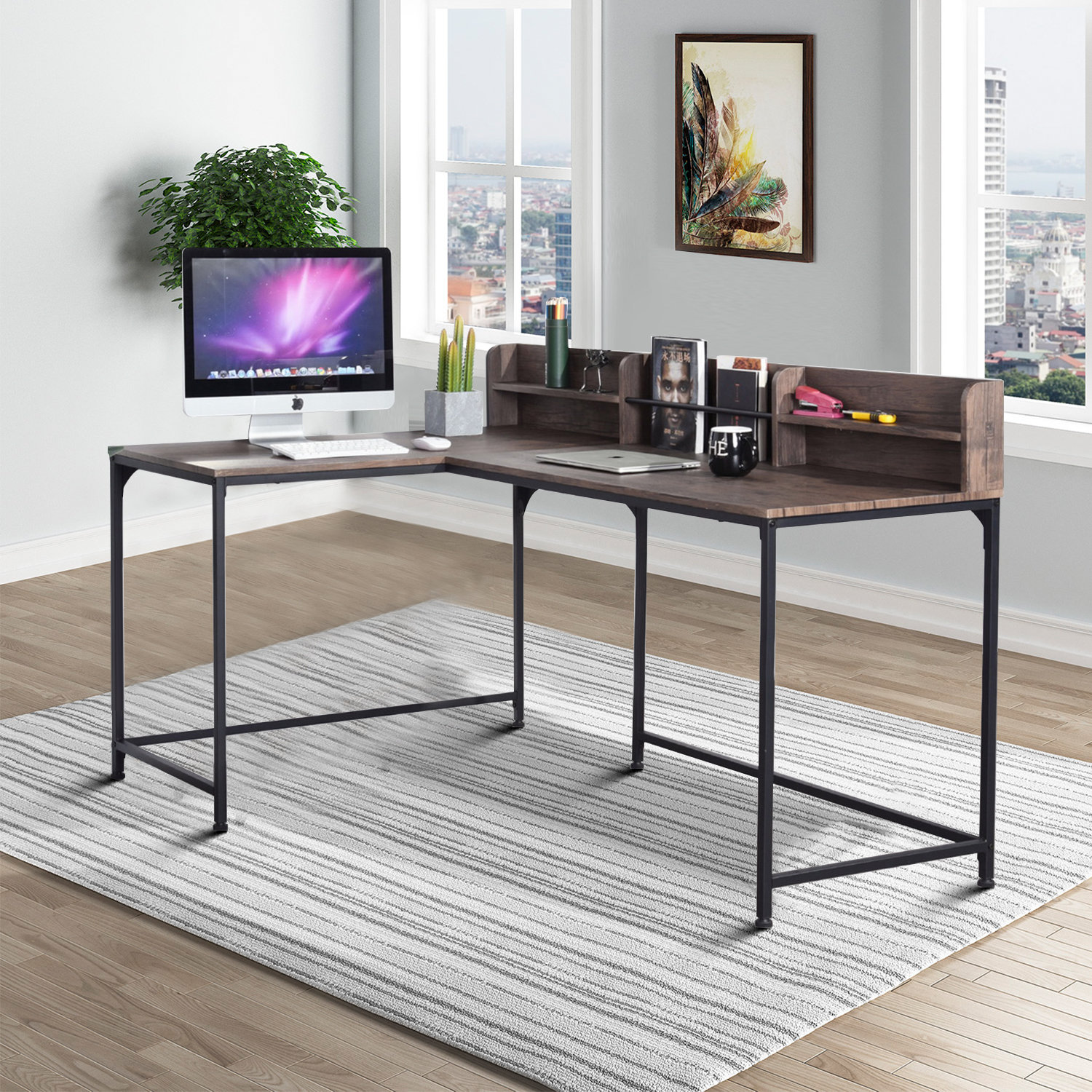 minimalist desk with hutch