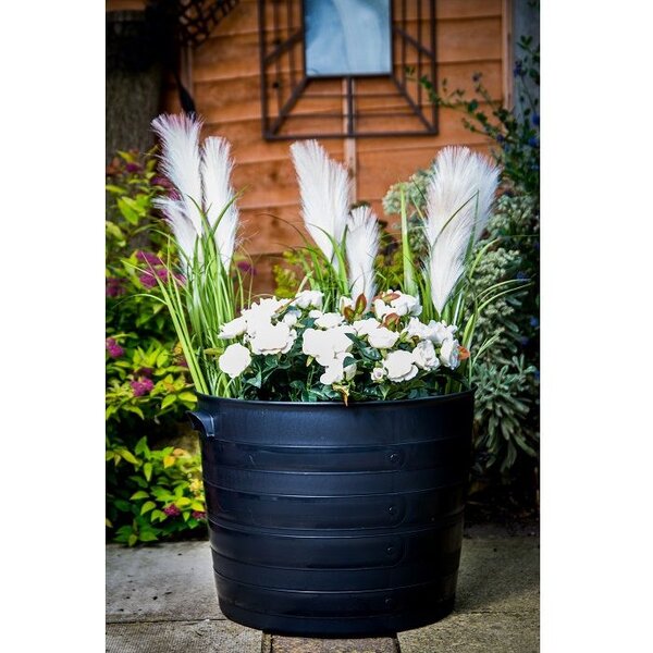 5 X 35cm Half Blacksmith Barrel Planter Pot Handles Large Black Flower Tub 20L 