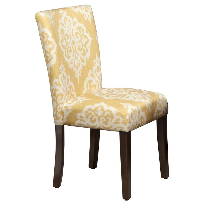 Bungalow Rose Natane Yellow & Cream Damask Parsons Chair & Reviews ...