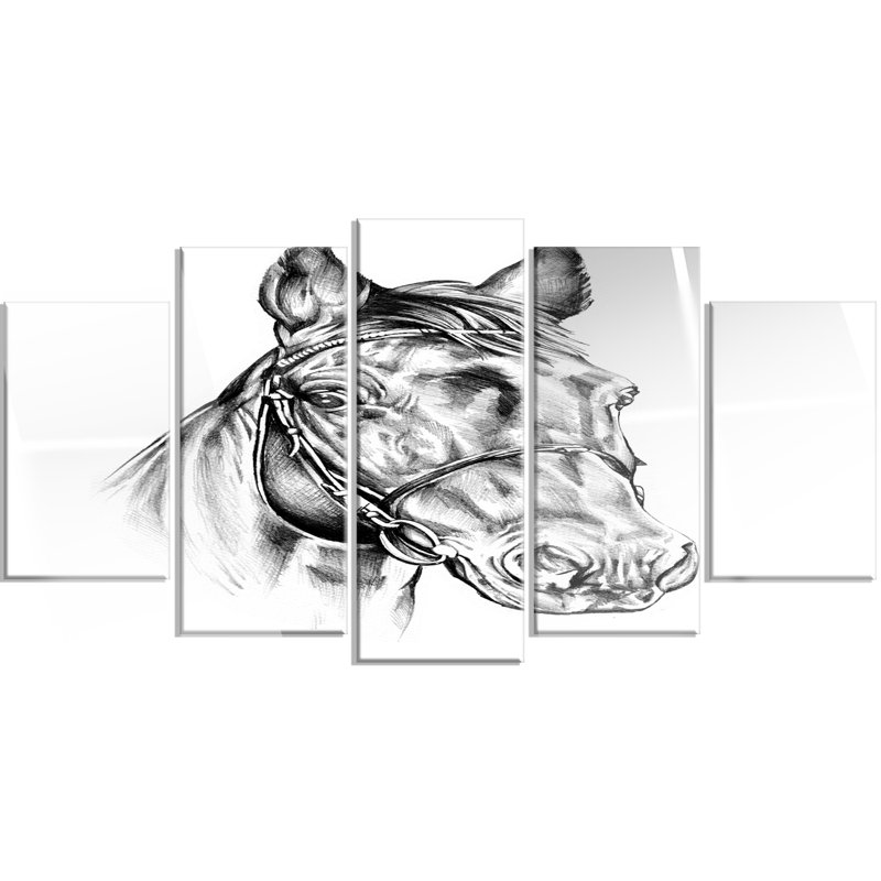 Designart Freehand Horse Head Pencil Drawing 5 Piece Graphic Art