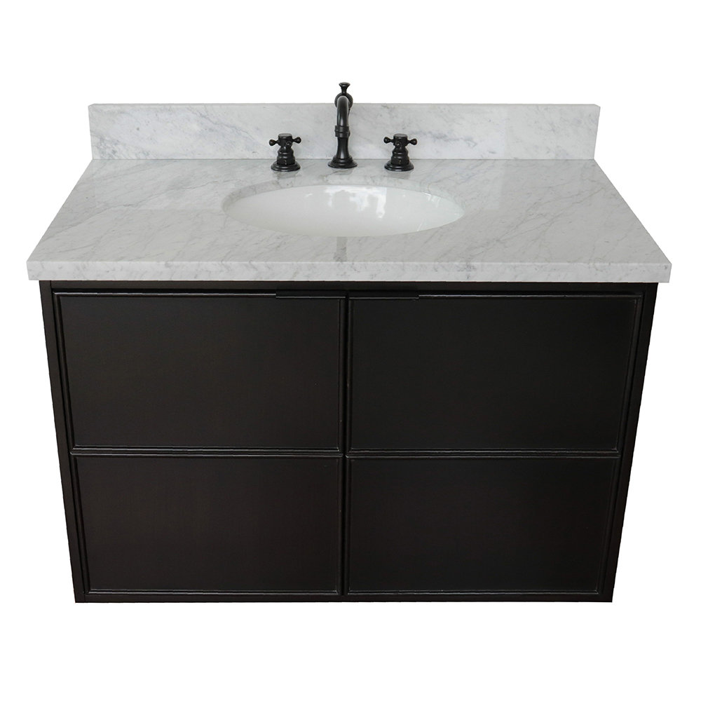 Gracie Oaks Elvia 37'' Wall Mounted Single Bathroom Vanity with Stone