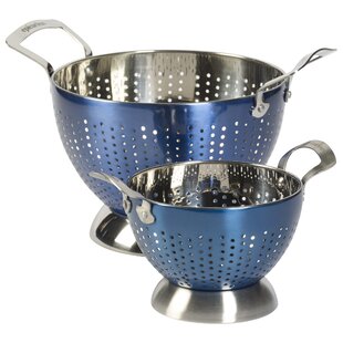 blue metal colander