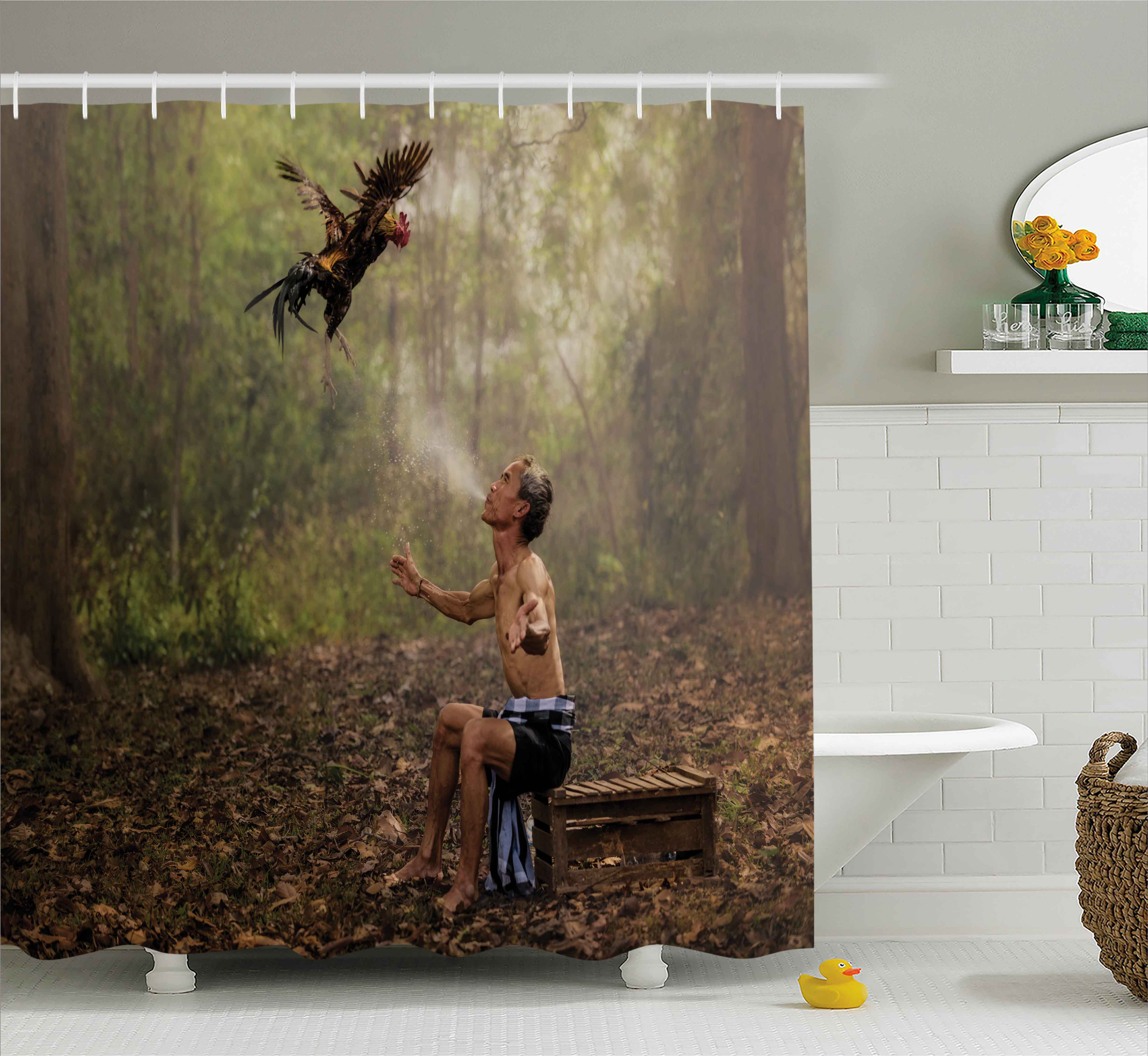 East Urban Home Jungle Asian Forest Birds Eco Shower Curtain