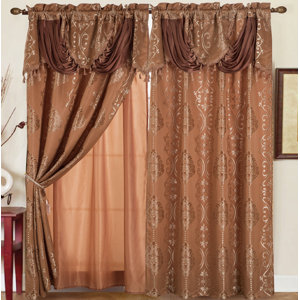 Anderle Jacquard Double Nature/Floral Semi-Sheer Rod Pocket Curtain Panel