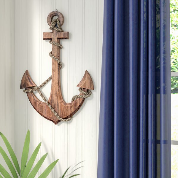 Wooden Nautical Antique Anchor with Rope and Crossbar Wall Hanging Decor 18" H