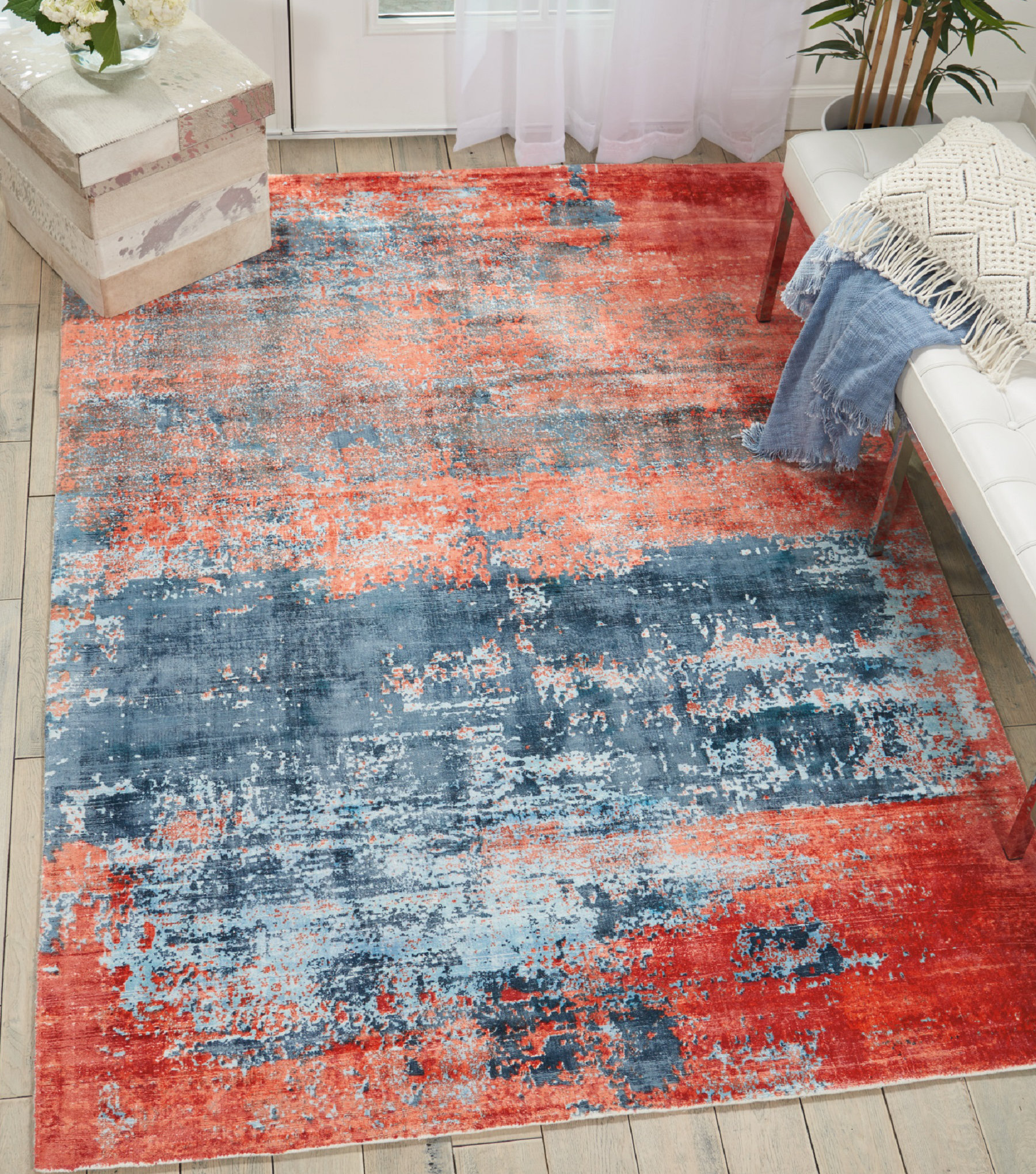 Kathy Ireland Home Safari Dreams Modern Abstract Hand Woven Blue Brick Red Area Rug Wayfair Ca