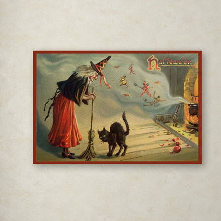 Halloween Witch And Cat by Vintage Apple - Advertisements on Canvas