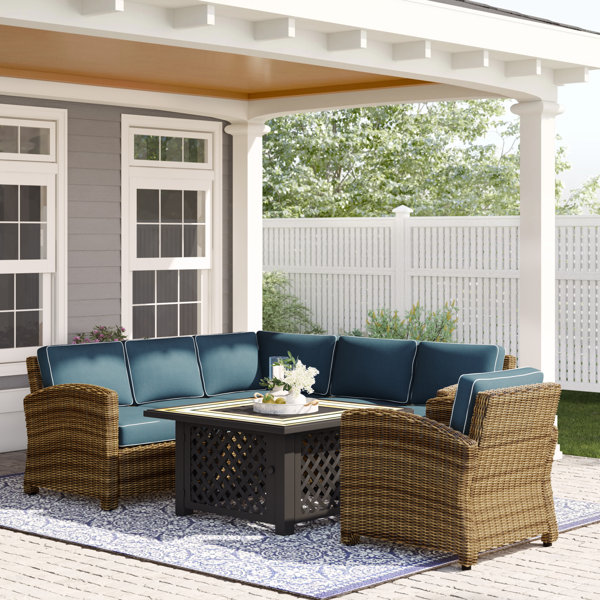 Lawson 5 Piece Rattan Sectional Seating Group With Cushions Birch Lane