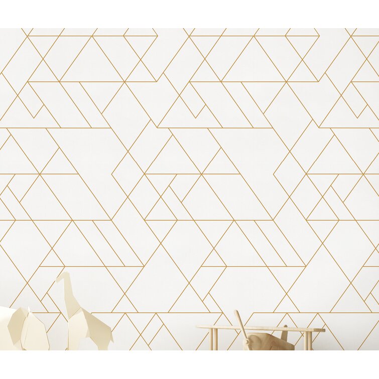 Peel-and-Stick Removable Wallpaper Mod Geo Triangles Gold White Neutral 