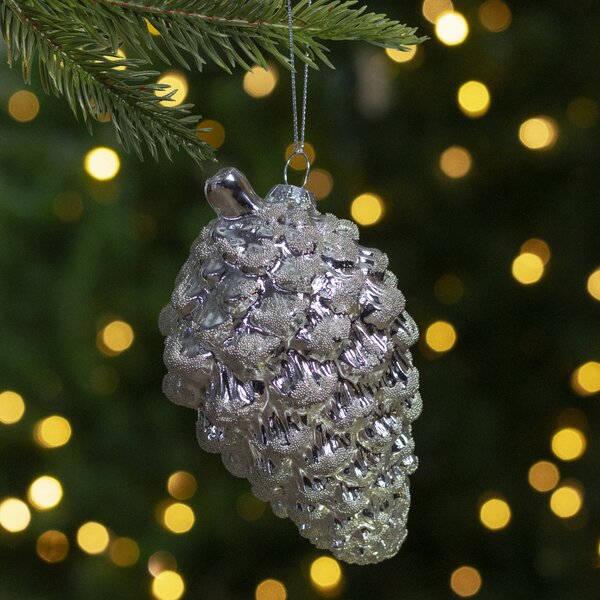 1 Gold Glass Fir Cone Bauble Vintage Hanging Pinecone Mercury Xmas Decoration 