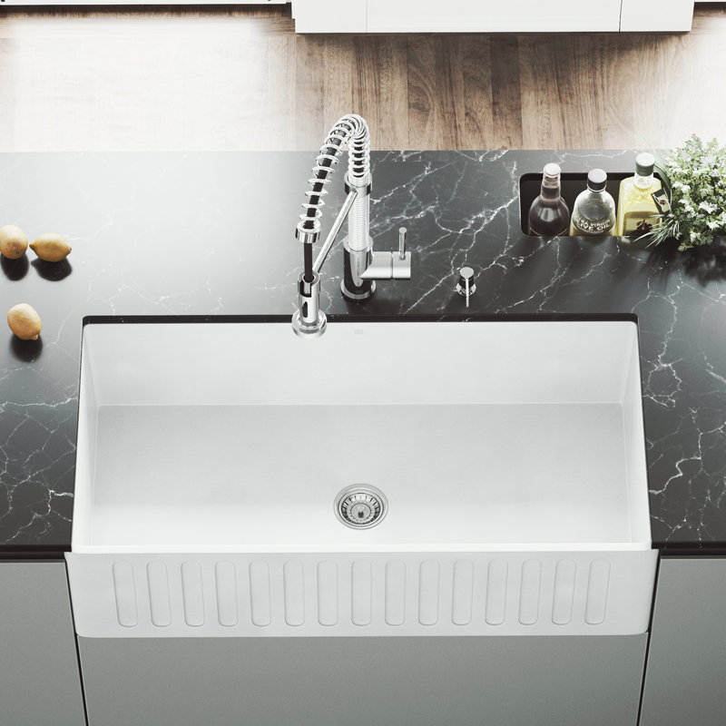 Vigo Matte Stone 36 L X 18 W Farmhouse Kitchen Sink With Basket