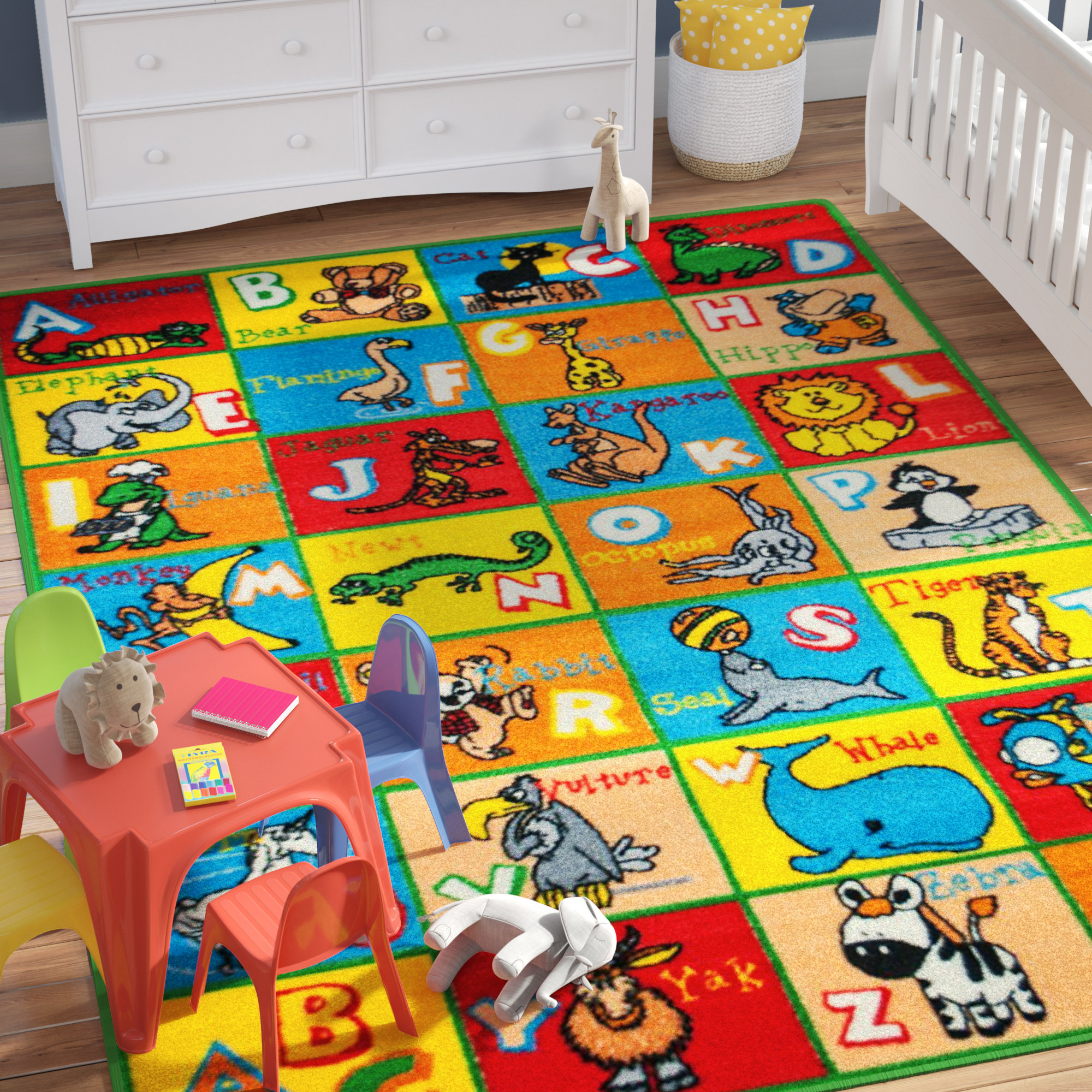 Baby Room Rugs Wayfair Angelique Learn Abc Alphabet Letters With Animals Bright Colorful Vibrant Colors Kids Baby Room Area Rug