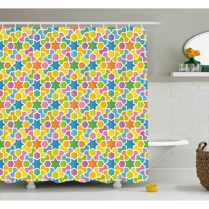 Jazzmyn Abstract Trippy Geometric Pattern With Star And Fractal Diagonal Shapes Modern Art Design Single Shower Curtain Jazzmyn Abstract Trippy Geometric Pattern With Star And Fractal Diagonal Shapes Modern Art Design Single Shower Curtain