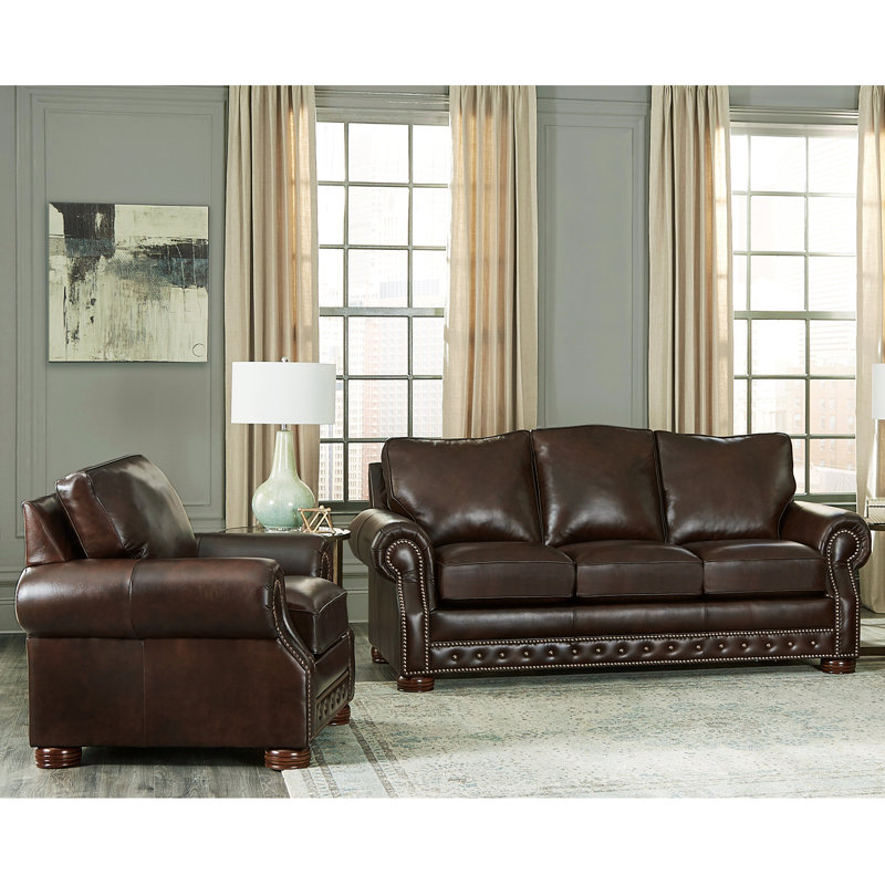 Canora Grey Pelaez 2 Piece Leather Sleeper Living Room Set Wayfair