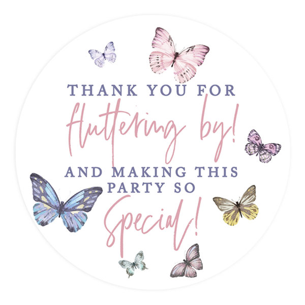 Kids Party Favor Thank You Stickers, Thank You For Fluttering By 80-Pack  2-Inch Round Butterfly Birthday Sticker Labels For Baby Shower 1St Birthday  ...