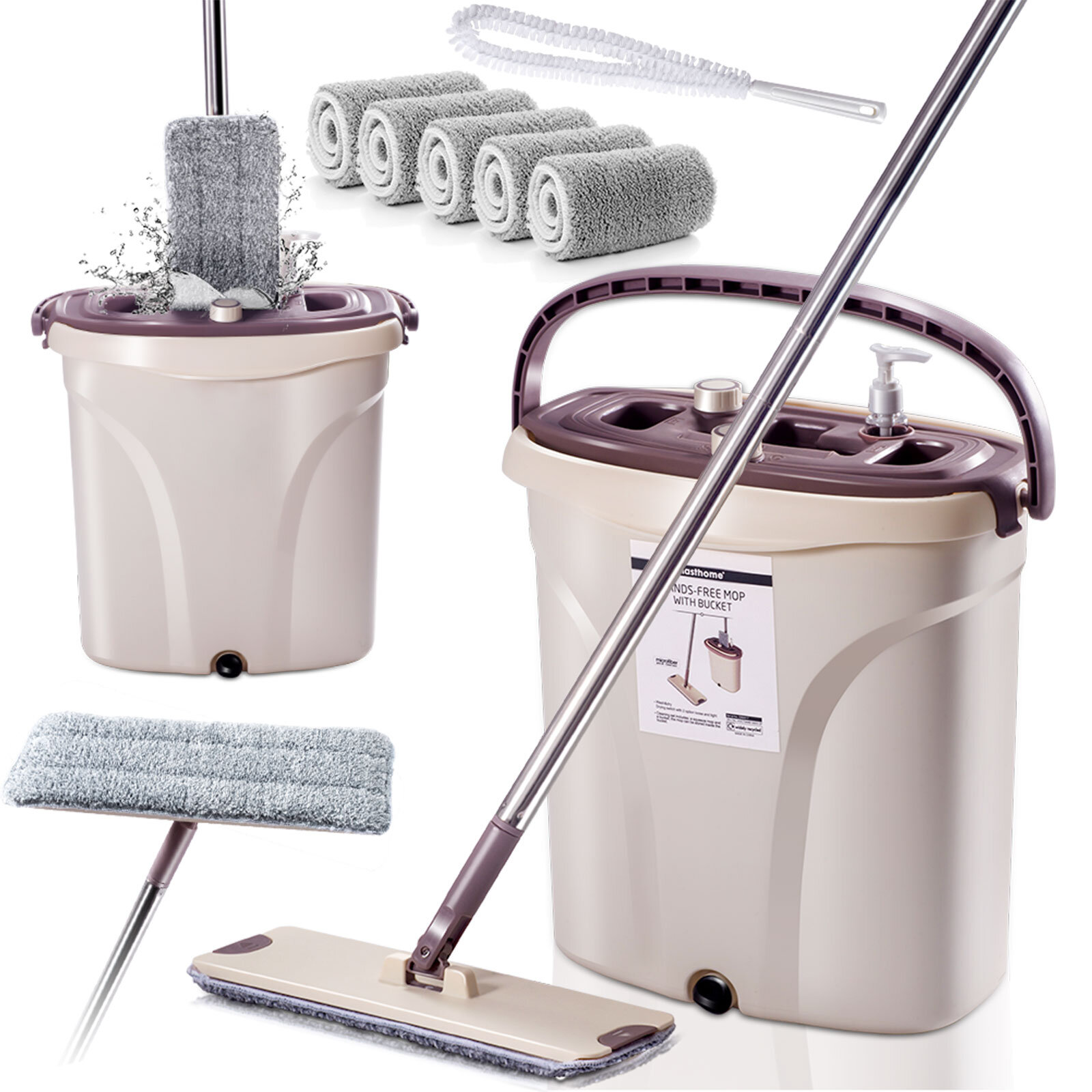 POIUYTR mop Rotary Mop Flat Squeeze Mop and Bucket Hand Easily Wring The Floor Clean Mop Microfiber Mop Pad Dry and Wet Use  DR-BHW4 
