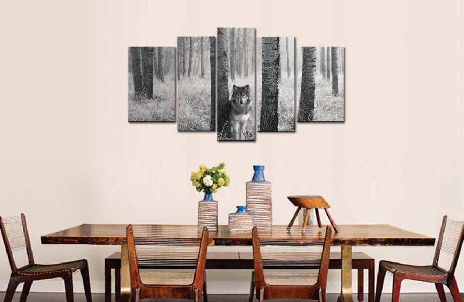 5 Panel Wall Art Painting Watchful Wolf Eyes in The Wild Prints On Canvas The Picture Animal Pictures Oil for Home Modern Decoration Print Décor